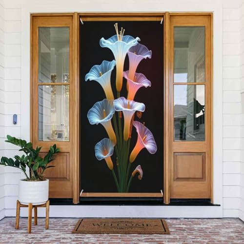Housses de porte – Bannière de porte classique avec imprimé lys calla n° 8 pour devant, panneau d'hiver et d'automne à suspendre pour extérieur et intérieur, fournitures de décoration murale 1,8 x 0,9