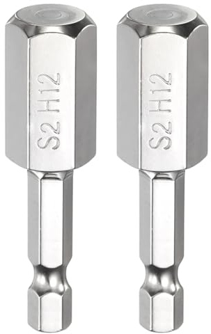 QUARKZMAN 2Pcs H12 Embout de Tournevis à Tête Hexagonale 12mm Métrique Pointe Plate 1/4 Tige Hexagonale 50mm (2) Long Clé à Embout Magnétique Pour Perceuse à Vis, Douille Chromée