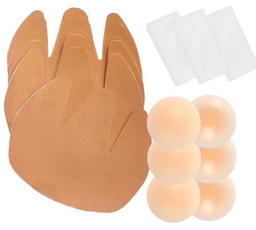 POMAMZ Cinta Adhesiva Push Up 3 Pares + Protecciones - Sujeción Invisible sin Tirantes para Mujer, Transpirable para Bikini/Ropa, Beige,C-D