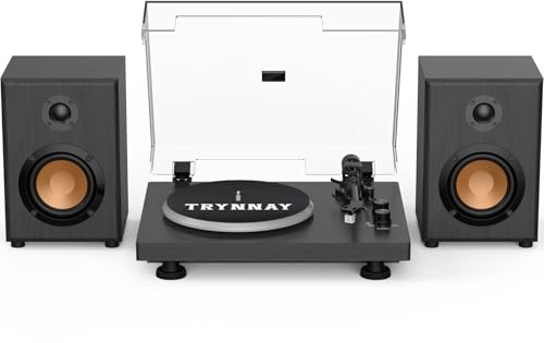 Trynnay Platine Vinyle, Tourne Disque Système HiFi, entrée/Sortie Bluetooth, 33/45 Tours/Minute, Compatible vinyles 7/10/12 Pouces, Son Hi-FI pour Les Amateurs de vinyles, Noir
