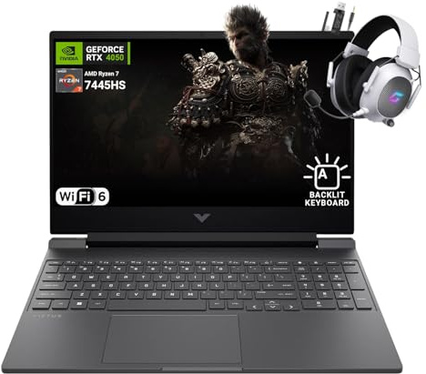 HP Victus 15.6 FHD 144Hz Gaming Laptop - AMD Ryzen 7 7445HS, 16GB RAM, NVIDIA RTX 4050 GPU, 512GB SSD, Backlit Keyboard, Wi-Fi 6E, Bundle with Mytrix Accessories, Mica Silver, Windows 11
