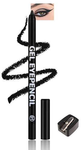 Gel Eyeliner Schwarz Wasserfest, Creme Matt Eyeliner Stift mit Anspitzer, Langahaltend Wischfest, Intense Colour Black, Schnelltrocknende Eye Liner Pen für Smokey Eye Makeup, Geschenke für Frauen-01