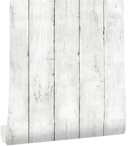 FonHNDG Tapete Klassische, weiß-graue Holzpapier-Tapete, selbstklebend, abnehmbar, for Abziehen und Aufkleben, dekorativer Stick for die Wohnzimmerdekoration(3.0mx45cm)