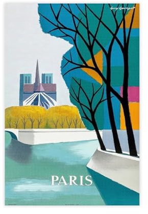 NKALFGH Vintage-Poster mit Paris-Reise, Leinwanddruck, Wandkunstdruck, Bild, Gemälde, 40 x 60 cm
