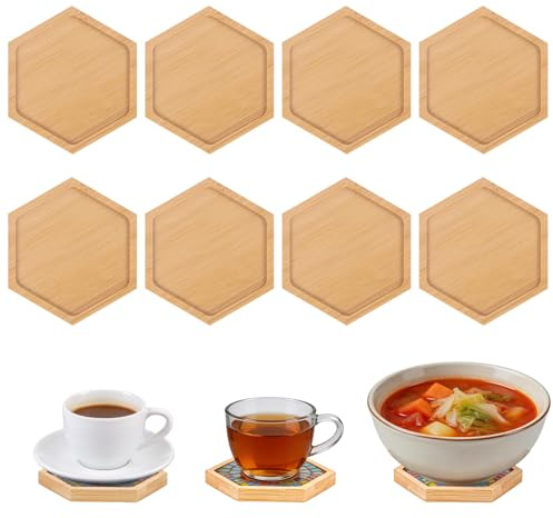 TayBong 8 posavasos hexagonales de madera para manualidades, diseño de mosaico, taza de café, perfecto para decoración del hogar y sala de estar