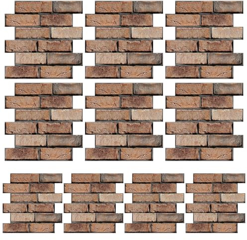 Tarqite 3D PVC Brick Stone Wall Panels Self Adhesive, 10 Pack | Peel and Stick, Waterproof, 11.81x11.81inch, for Bedroom Home Kitchen,Living Room,Office Decorate