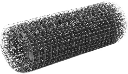Nätstaket stål med PVC-beläggning, 25 x 0,5 m, grått nätstängsel med fyrkantiga maskor, 25 x 25 mm, nät för hönstråd, musgaller, sorkrutnät, fjäderfäuppfödning