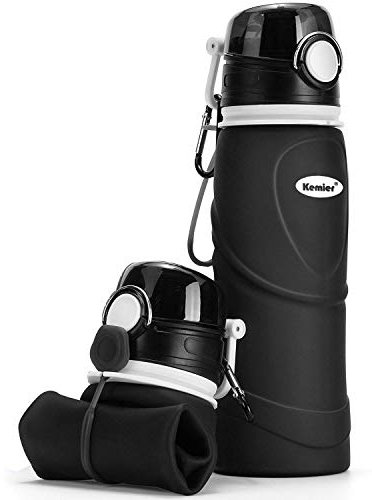 Kemier Bottiglia d'Acqua di Silicone Pieghevole,750ml,Medical Grade,Senza BPA,Approvato dalla FDA.Arrotolabile,a Prova di Perdite,Pieghevole,a Prova di Perdite,per Sport e Uscite all'Aperto (Nero)…
