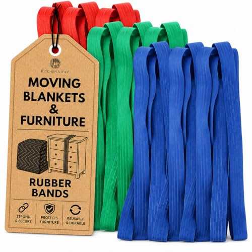 12 Pack Variety Extra Large Moving Rubber Bands for Furniture and Moving Blankets - Extra Strength Rubber Mover Bands - 42, 30 and 26 Length - Moving Supplies by Kitchentoolz