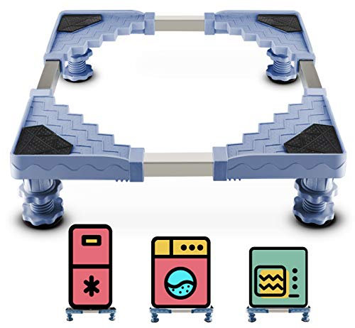 Base Lavadora, ilauke Base de Lavadora Regulable Antideslizantes Ajustable Lavadora Soporte para Secadora, Lavadora y Frigorífico (Base Móvil Ajustable de Largo 52-70, Ancho 50–66cm, Alto 9-13cm)