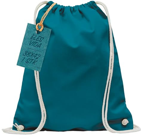 Baumwoll Turnbeutel 1 Stück 38 x 42 cm Sportbeutel - Rucksack Stofftasche Bag, Beutel, Baumwollbeutel, Jutebeutel Oeko-TEX® geprüft Stoffbeutel Damen & Herren, Kinder Gym Sack zum bemalen in Petrol