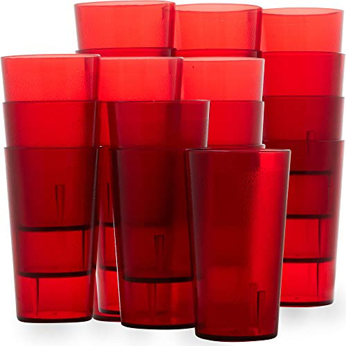 Lot de 24 gobelets en plastique de qualité restaurant sans BPA - Rouge - 355 ml - Super durables et résistants aux chocs - Pour café, fête, traiteur - Réutilisables et empilables - Avec poignée