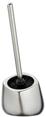 WENKO WC-Garnitur Biot Chrom matt, hochwertiger Bürstenhalter aus edler Keramik, inklusive Toilettenbürste, 26 x 33 x 13 cm, Silber