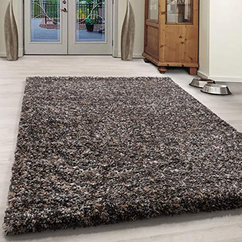 KADIMA DESIGN MODERNER HOCHFLOR Teppich Enjoy 100% PP.Shaggy 50MM Floor HÖHE 120 X 170 cm RUND Taupe 4500