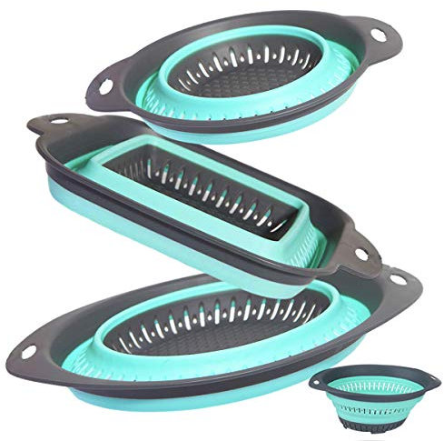 BXXY Küchensieb, faltbar, ideal zum Abtropfen von Nudeln, Gemüse, Früchten, Türkis, 3 Stück (Turquoise(3Pcs))
