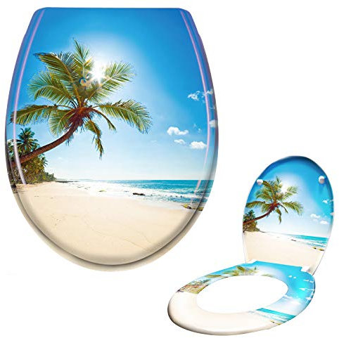 Asina WC Sitz mit Absenkautomatik und Fix-Clip Befestigung Einfache Montage Oval WC-Deckel Duroplast Toilettensitz(Sonnenstrand)