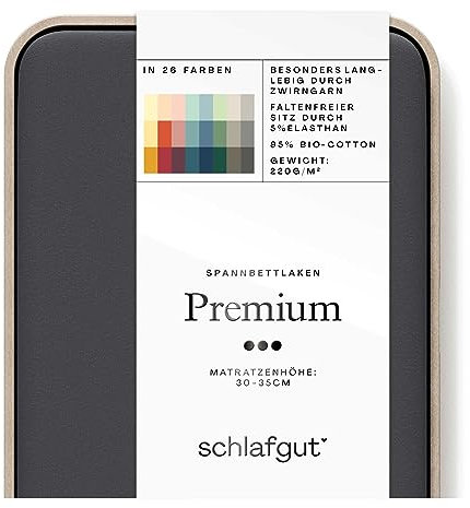 Schlafgut Premium Spannbettlaken 90x190cm bis 100x220cm Grey Deep, Spannbetttuch aus weicher Biobaumwolle