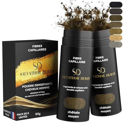 Fibras Capilares Castaño Medio 50g | Pack 2 Unidades | Fibra Capilar Hombre y Mujer para Cubrir Calvas, Disimular Calvicie y Aumentar Volumen Cabello | Resistentes al Agua con Efecto Natural