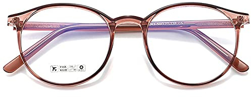 KOOSUFA Blaulichtfilter Brille Retro Rund Ultra Licht TR90 Brillengestelle Anti Blaulicht Brillen Ohne Sehstärke Damen Computerbrille Gaming Brille mit Etui (Dunkle Tee)