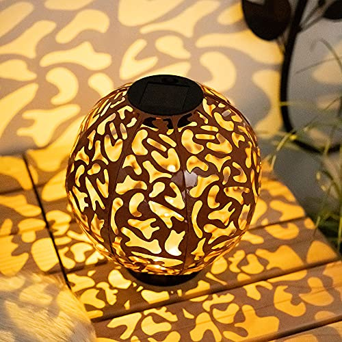 Deko-Solarkugel aus Metall LED Lampe Außenlampe Garten Deko Solarleuchte für Außen, orientalische Dekorstanzungen Ton-Design rot-braun, 1x LED warmweiß, DxH 20 x 21 cm