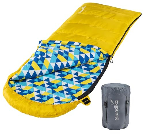 Skandika täcke sovsäck Dundee flanell | bomull, lyxkvalitet, kopplingsbar, dubbel sovsäck, 3 årstider, upp till -20 °C, 220 x 80 cm/220 x 160 cm | Outdoor Camping sovsäck (gul RV vänster)
