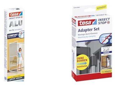 tesa Insect Stop ALU COMFORT Fliegengitter für Türen inkl Adapter für bohrfreie Befestigung - Insektengitter mit Aluminium-Rahmen & Clear View - Tür Insektenschutz - anthrazit, 100 cm x 220 cm