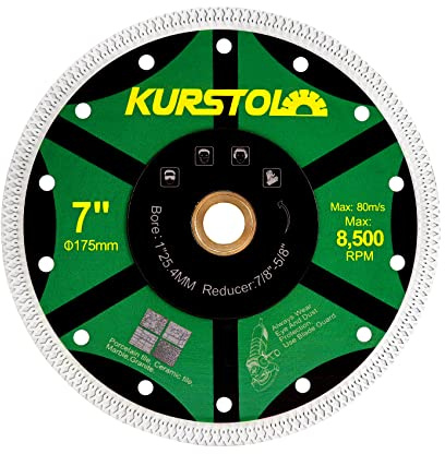 KURSTOL Disque Diamant pour Carrelage - 180mm Disques à Tronçonner Diamantés Ultra Fin pour Porcelaine, carrelage, céramique, marbre, granit, avec 25,4-22,23-15,875mm Alésage