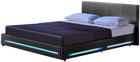 Home Deluxe - LED Bett Asteroid - Dunkelgrau, 160 x 200 cm - Inkl. Lattenrost I Polsterbett Design Bett inkl. Beleuchtung