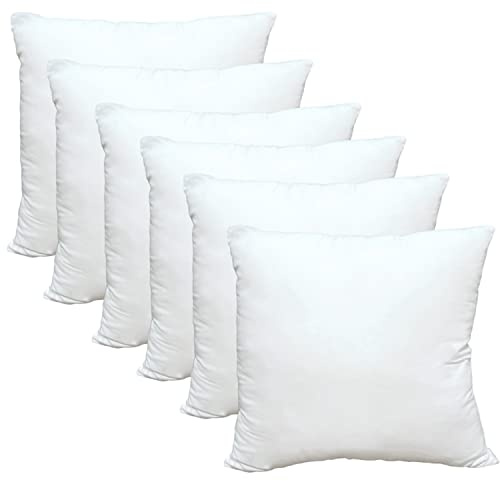 Obruosci Luxury Throw Pillow Inserts, Pack of 6, 18 x 18 inches Hypoallergenic Ultra Soft White Polyester Microfiber Durable Couch Cushion Fillers