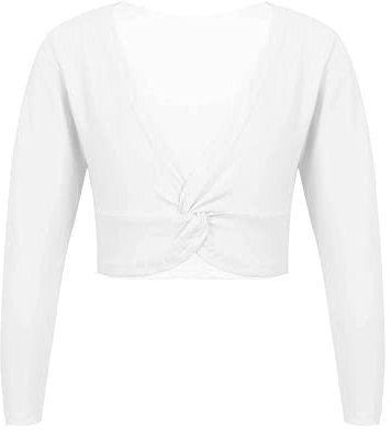 iEFiEL Mädchen Baumwolle Ballettjacke Lange Ärmel Tanzkleidung Ballett Trikot Tanz Oberteile Gymnastik Ballett Bolero Weiß 80-116