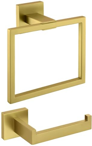TURS Toilet Paper Holder Towel Ring Brushed Gold,Wall Mount 2PC