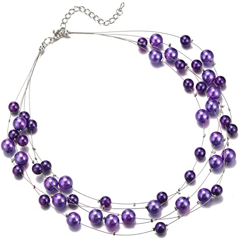 FULU AUTUMN Boho Perlenkette Damen Silber Statement Kette Mehrreihige Modeschmuck Geburtstagsgeschenk für Frauen
