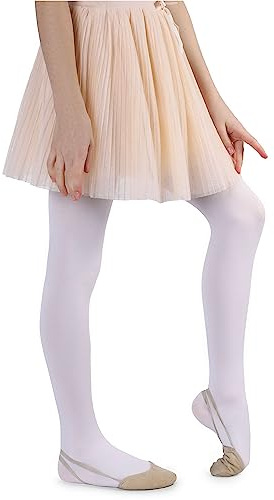 NOQ NOQMedias de Microfibra para Niñas 60 DEN Suaves Cálidas Cómodas Opacas para Niños Pequeños Medias Informales Celebraciones Escuela de Ballet Un Par Mary, Bianco 140-146