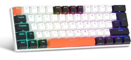 UK Layout 60 Prozent Mechanische Tastatur, 62-Tasten Wired Mechanische Anti-Ghosting Blaue Schalter Gaming Tastatur mit ABS Tastenkappen, 14 RGB Hintergrundbeleuchtung für Computer/Laptop-Weiß Schwarz