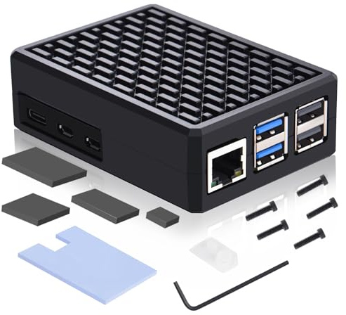 GeeekPi Armor Case für Raspberry Pi 5, Alu-Gehäuse mit passiver Kühlung & großem Westen-Wärmeleitpad (doppelseitig), CNC-gefräst, lüfterlos, für Raspberry Pi 4GB/8GB/16GB