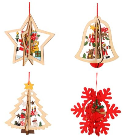 Gadpiparty 4stücke Stern-anhänger Für Weihnachtsbaum Holzanhänger Weihnachten Weihnachtsbaum-schmuck Aus Holz Weihnachtsschmuck Anhänger Hängeanhänger Für Weihnachten Party