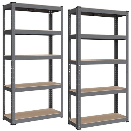 SONGMICS Schwerlastregal, 2er Set, Kellerregal, Lagerregal, 30 x 75 x 150 cm, Regal mit Stahlgestell, bis 650 kg belastbar, 5 verstellbare Ablagen, grau GLR030G02 | Lagerregal, 30 x 75 x 150 cm, verstellbare Bretter, Industriestil, für Küche, Wohnzimmer, Grau, GLR030G02