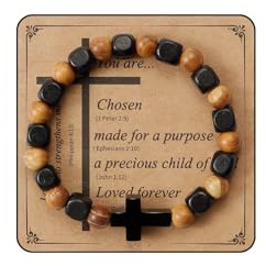 MILAKOO 8mm Holzarmband Kreuz Jerusalem Gesegnetes Christliches Kreuz Gebet Meditation Manschette Armband
