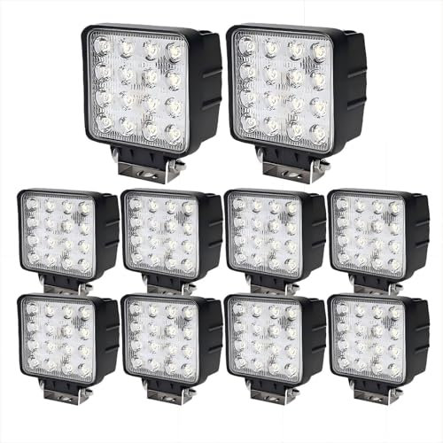 Boncak LED Arbeitsscheinwerfer,10 X 48W 50mm Dicke Zusatzscheinwerfer 12V 24V Wasserdicht Flutlicht Rückfahrscheinwerfer für Tractor Bagger SUV Boot