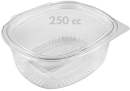 marketcaffe 60 Vaschette 250cc per Alimenti Usa e Getta con Coperchio Ovali Trasparenti in Pet Misura Contenitori con Coperchio Unito Trasparente Chiusura ermetica MADE IN ITALY (250cc)