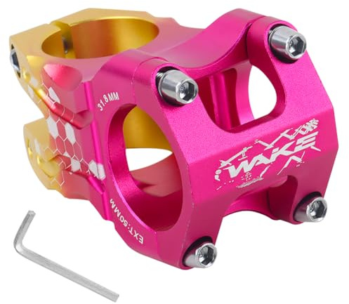 CYSKY Attacco Manubrio MTB 31,8 50mm Attacco per Bici Intaglio di Precisione CNC Attacco Manubrio Corto per Bici da Strada, Bici da Montagna, BMX, Bici da Discesa (Rosa & Oro)