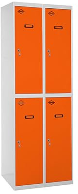Simon Rack Taquilla Vestuario 2 Puertas 1800x600x500 mm - Simonlocker | 2 Módulos, Incluye 2 Llaves, Gris/Naranja, Pintura anticorrosión