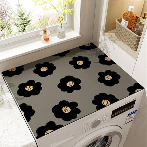 Highdi Housse de Protection pour Machine à Laver Top, Coussin de Machine à Laver Antidérapant Housse de Machine à Laver pour Machine à Laver Ou Sèche-Linge (Gris Tournesol,65x90cm)