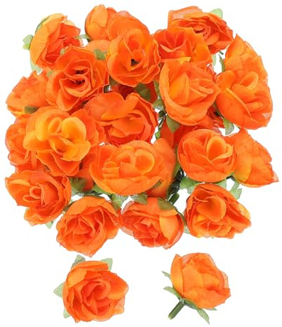 PATIKIL Rose Artificiali Mini Bulk 1.2 Pollici, 50pz Teste di Fiori Finti in Tessuto di Seta per Matrimoni Artigianato Decorazione Casa Festa, Rosso Arancio