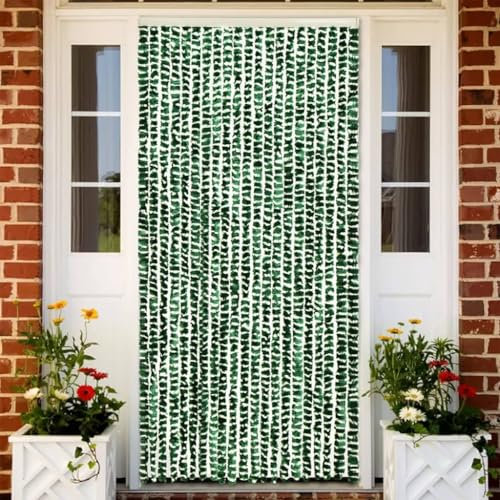 qohoio Fly Curtain Green and White 100x230 cm Chenille,Curtains Door Fly Screen Curtain For Doorways Window Decorations Room Divider