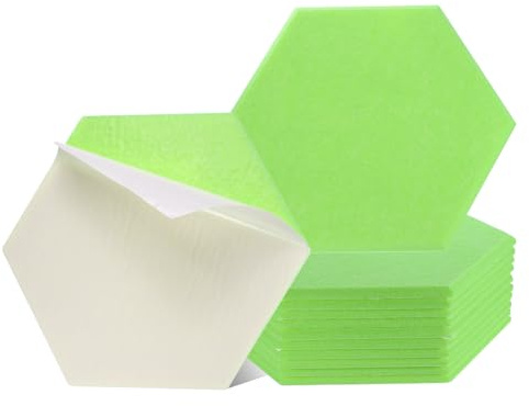 sourcing map Lot de 12 panneaux acoustiques autocollants - Bonne densité - Rembourrage insonorisant - Panneaux hexagonaux insonorisants - Bords biseautés - 30 x 26 x 0,9 cm - Vert