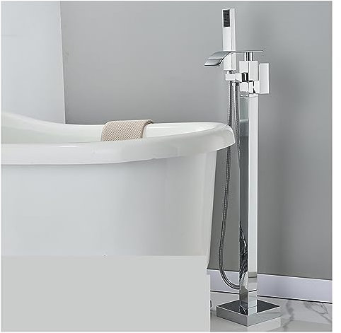 Grifo de ducha de bañera cuadrado negro mate Grifo de suelo Grifo de ducha caliente y fría Grifo de cascada de baño(Chrome B)