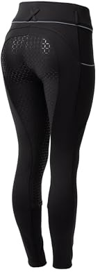 HORZE Damen Thermo Reithose Corinne, Softshell Winter Reithose mit Handytasche und Vollbesatz, Schwarz, 40