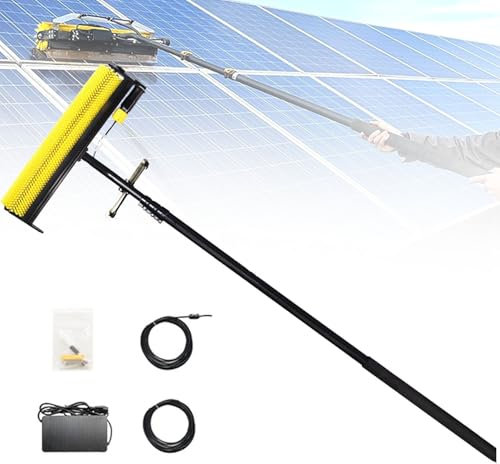 YANDDEA Spazzola Rullo Pulizia Pannelli Solari Fotovoltaici Elettrica con Batteria al Litio, Kit Pulisci Pali Lavavetri Allungabile, Spazzola Elettrica per Piscina,Freebattery-7.5M