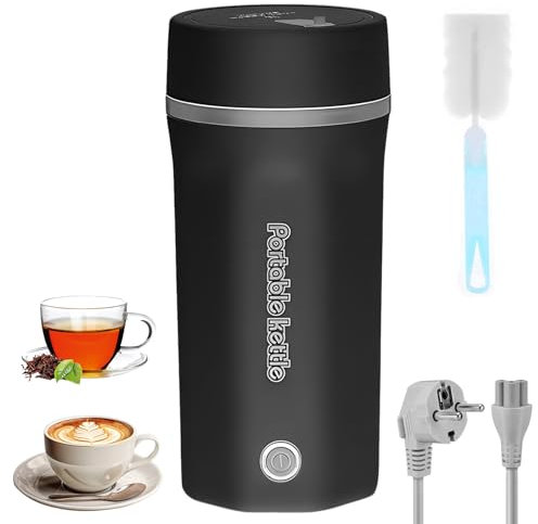 500ML Hervidor de Agua de Viaje Mini Hervidor Eléctrico 3 en 1 Hervidor de Agua Pequeño y Termo Hervidor de Viaje 300W Doble Capa 304 Acero Inoxidable Eléctrico Portátil Apagado Automático (NEGRO)